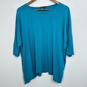 Eileen Fisher Size Small Teal Blue Dolman Sleeve Relaxed Fit Jersey Stretch